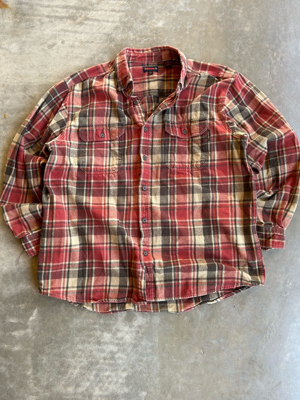 Wolverine Red and Cream Flannel Casual Button-Down Shirt